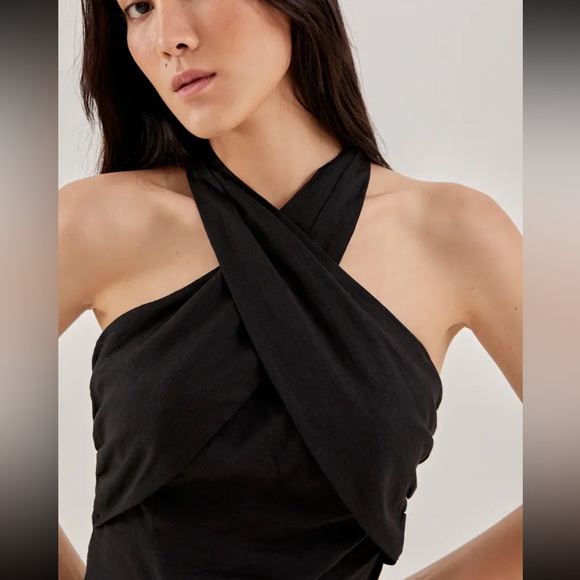 NWT Love Bonito Lana Black Halter Neck Top Linen Cotton Size US 4 or Small - Picture 2 of 8